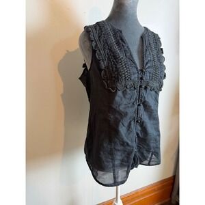 Black Crochet Lace Ruffle Button Front tank top renfair regencycore Whimsigoth L